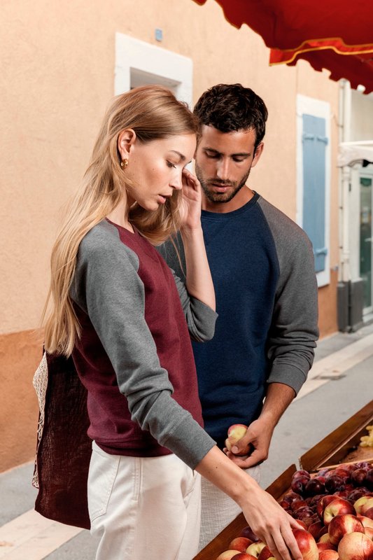 Sweat-shirt French Terry Bio bicolore col rond manches raglan homme – Image 15