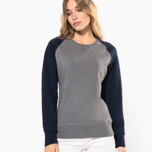 Sweat-shirt French Terry Bio bicolore col rond manches raglan femme