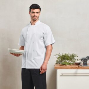 Veste de cuisine manches courtes à boutons pression