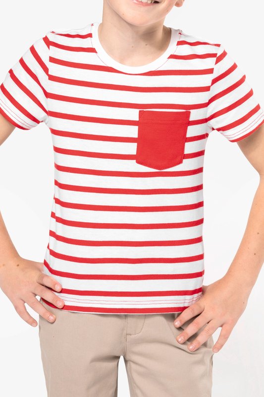 T-shirt rayé marin avec poche manches courtes enfant – Image 18