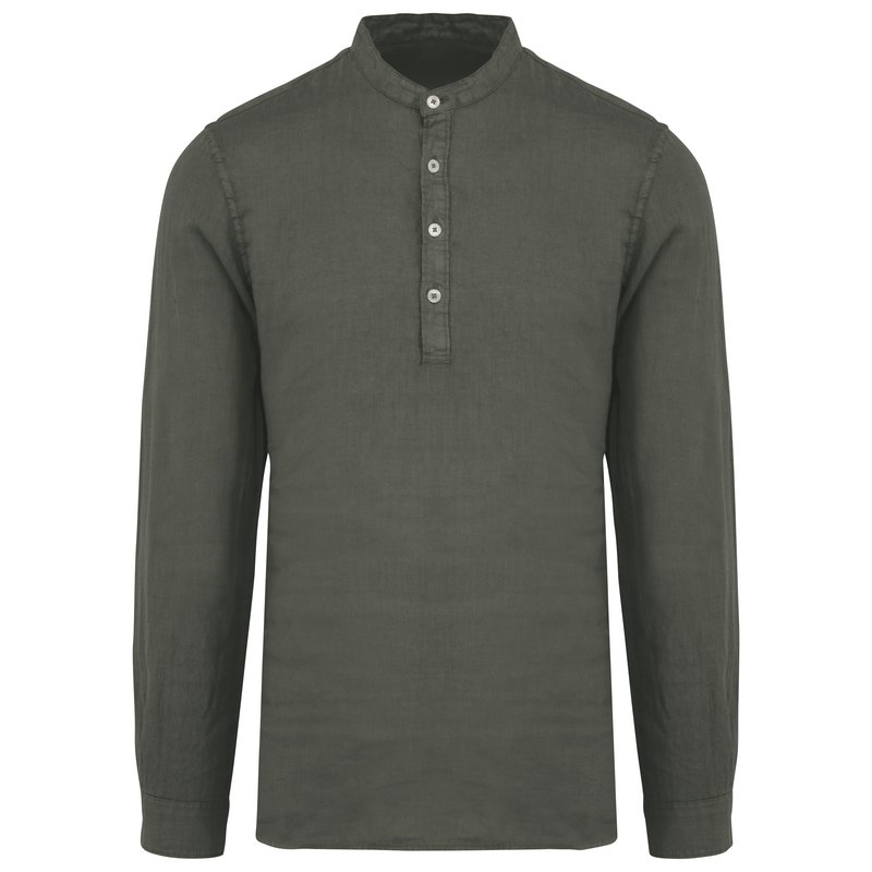Chemise à col Mao délavée en lin homme
