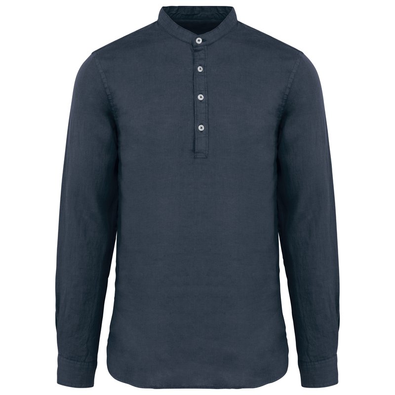 Chemise à col Mao délavée en lin homme – Image 2