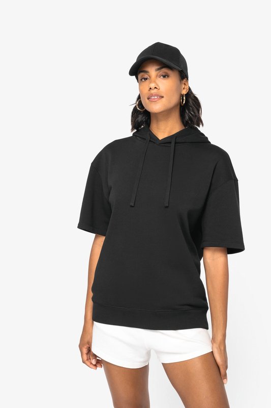 Sweat-shirt écoresponsable à capuche à épaules tombantes manches courtes French Terry unisexe – Image 3