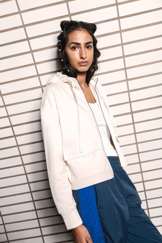 Sweat-shirt écoresponsable zippé à capuche French Terry femme – Image 10