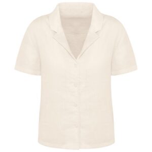 Chemise manches courtes en lin à col bowling femme