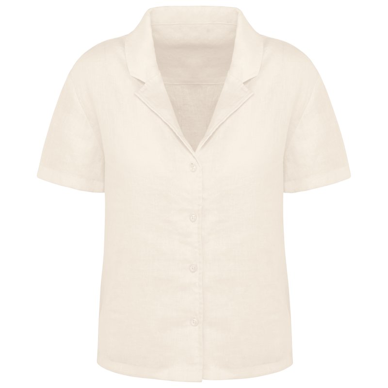 Chemise manches courtes en lin à col bowling femme