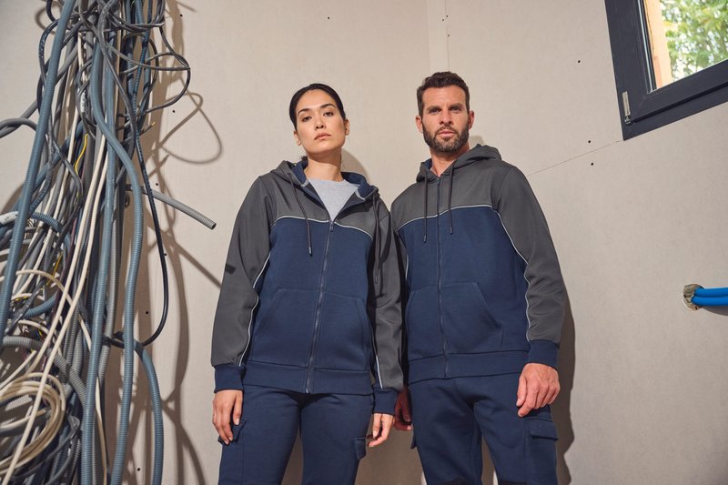 Veste molleton bicolore zippée à capuche écoresponsable unisexe – Image 37