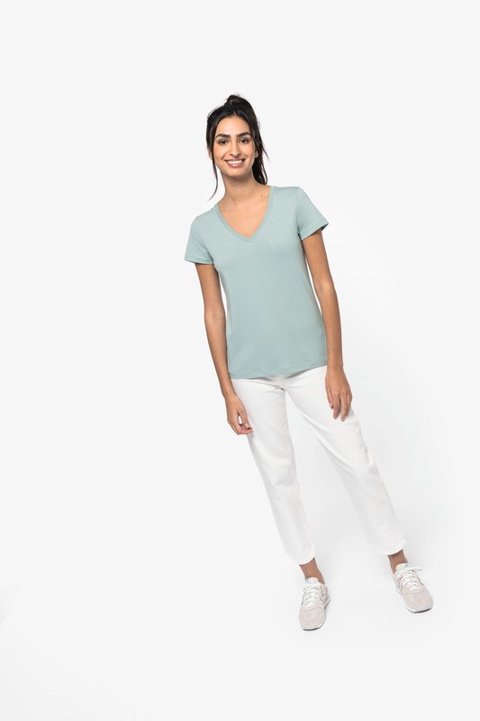 T-shirt écoresponsable col V femme – Image 3