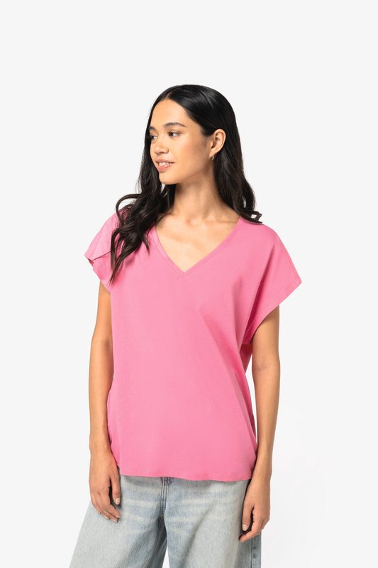 T-shirt écoresponsable loose à col V femme