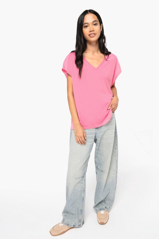 T-shirt écoresponsable loose à col V femme – Image 3