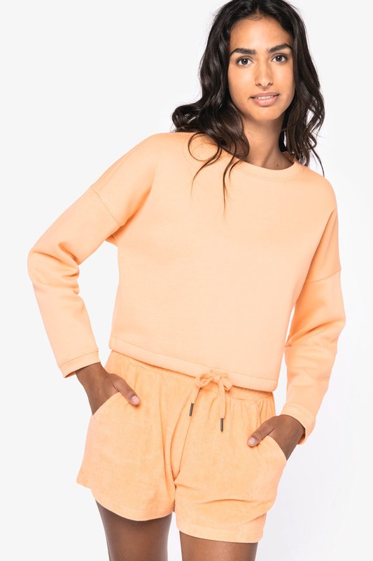 Sweat-shirt écoresponsable à col rond oversize crop femme – Image 11